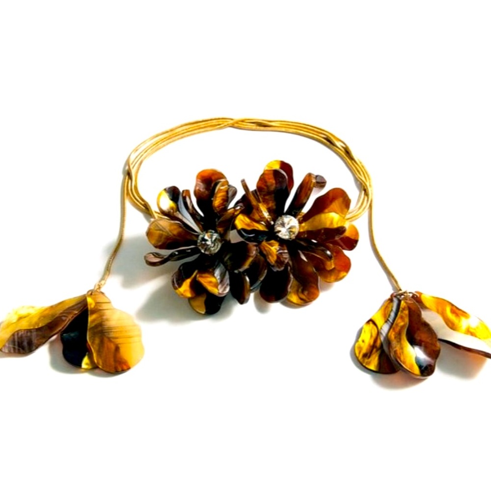 Zara RESIN FLOWER NECKLACE TORTOISE SHELL